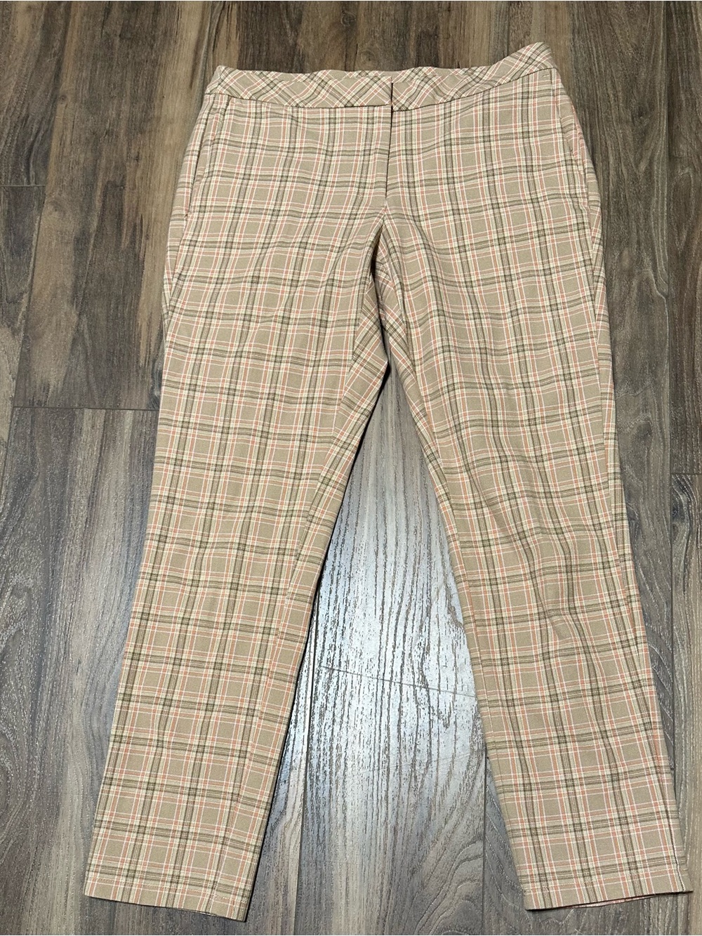 J. Jill Premium Bi-stretch Pants Women’s 8 Beige Orange Plaid Straight